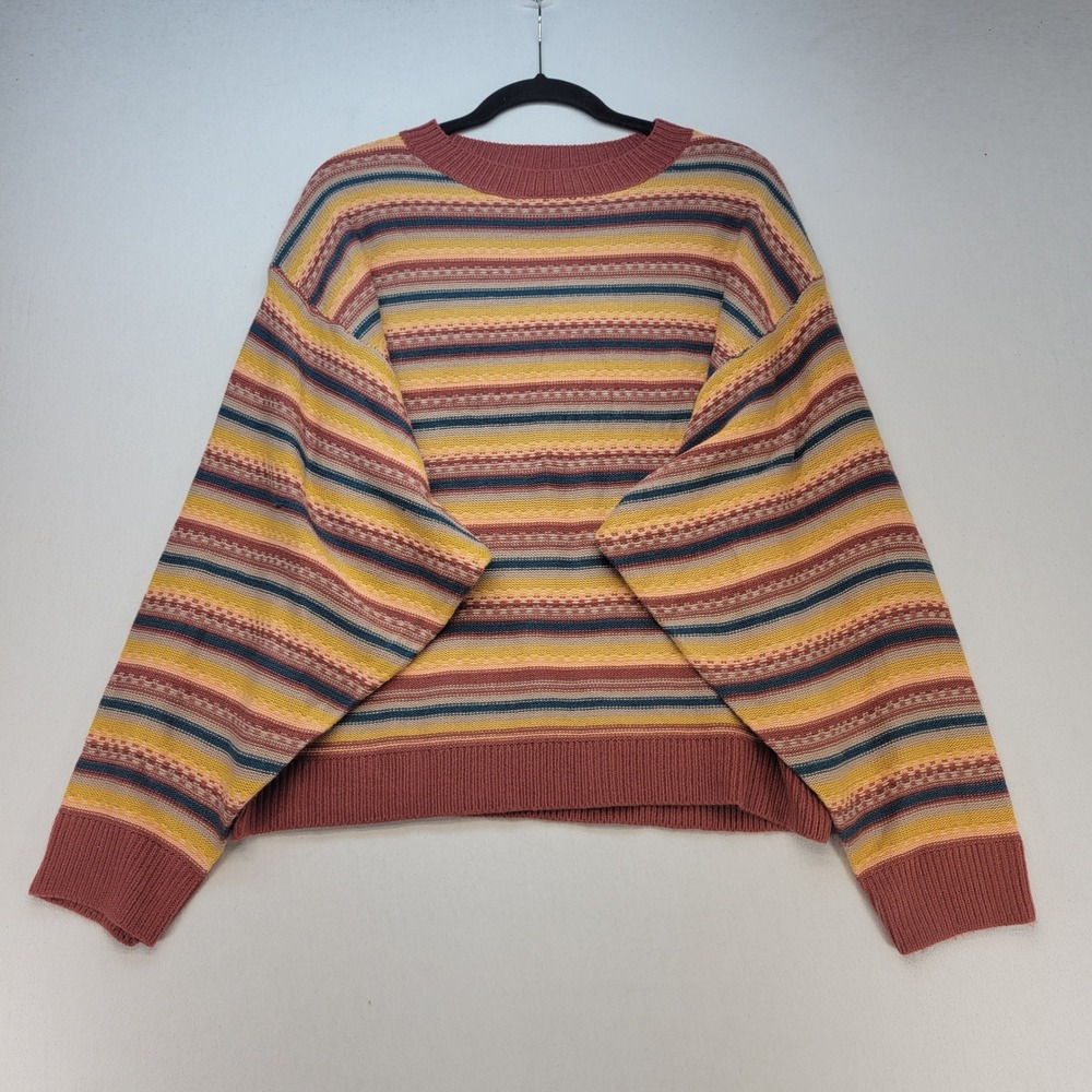 Easel Sweater Womens Small Multi Stripe Relaxed Preppy Crewneck Knit Pullover